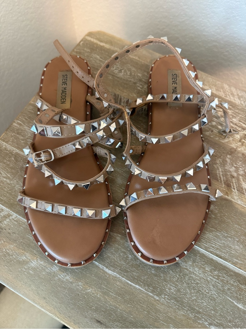 Steve Madden Brown Pyramid Stud Strappy Sandals